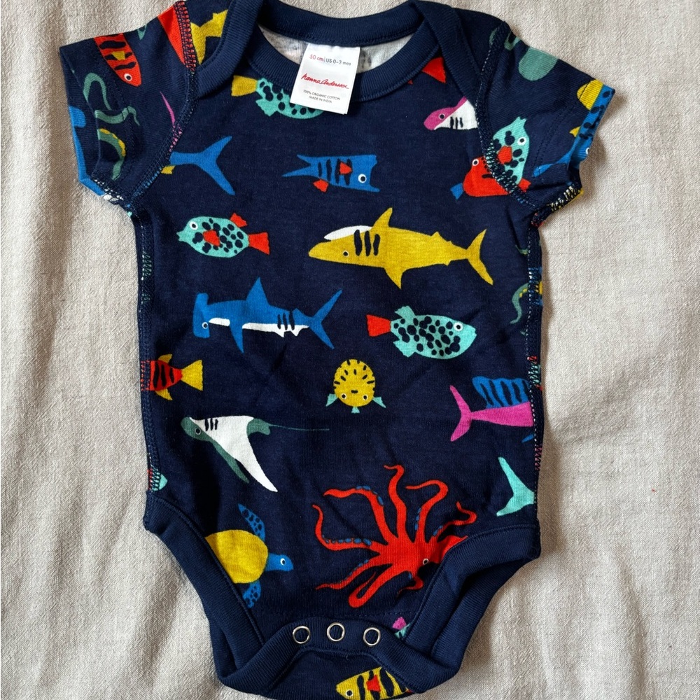 Hanna Andersson Navy Ocean Adventure Organic Onesie, NWOT